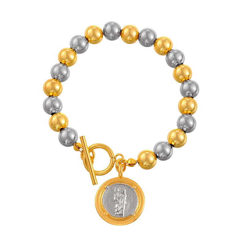 Gold 1 Copper Round Double-sided Portrait Ot Buckle Beaded Bracelet