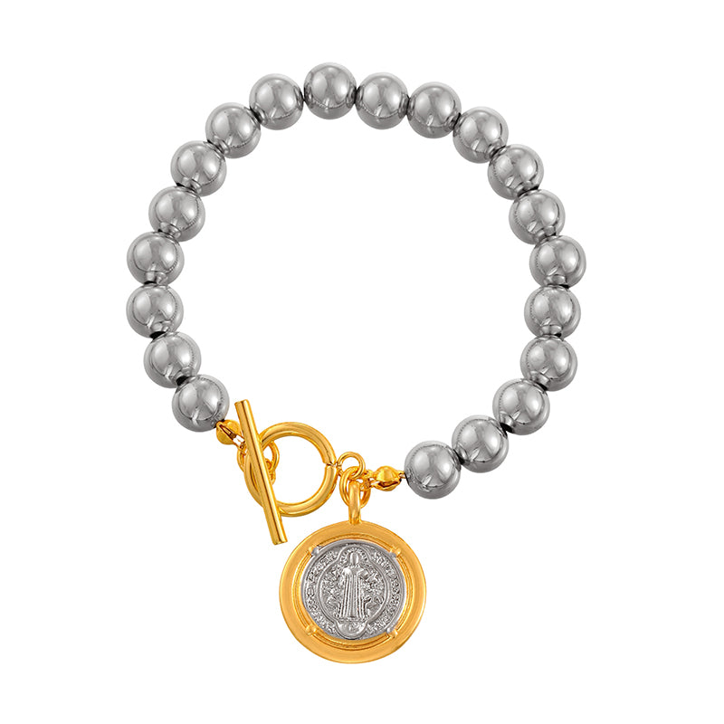 Gold 1 Copper Round Double-sided Portrait Ot Buckle Beaded Bracelet