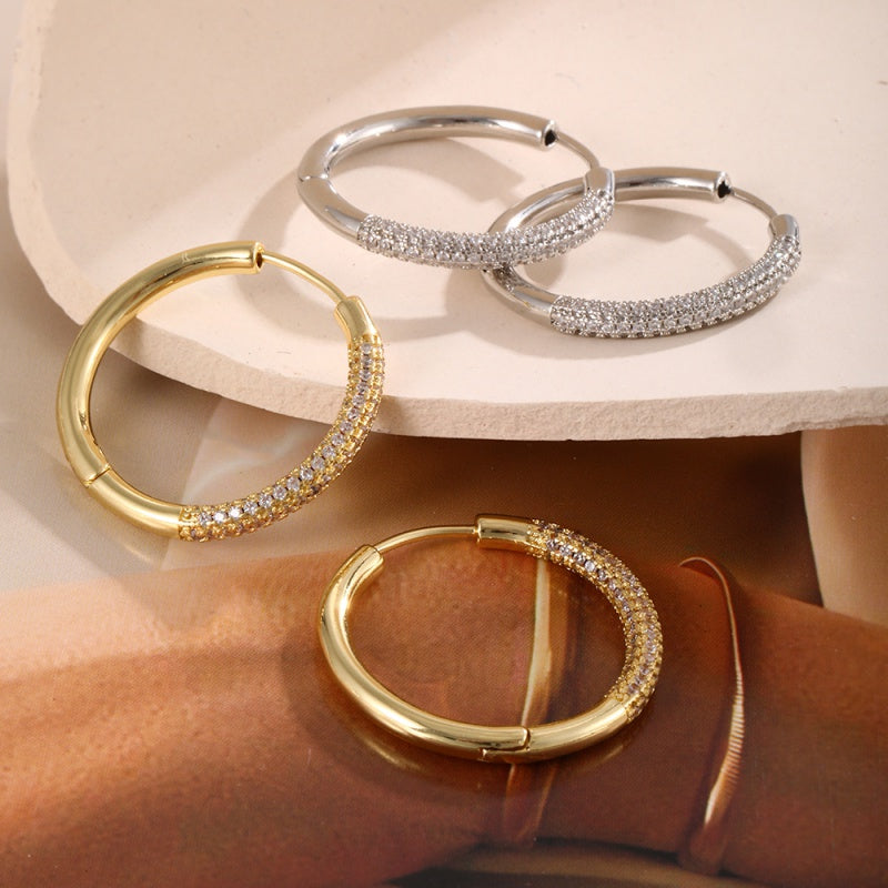 Gold 1 Copper Round Earrings With Zircon