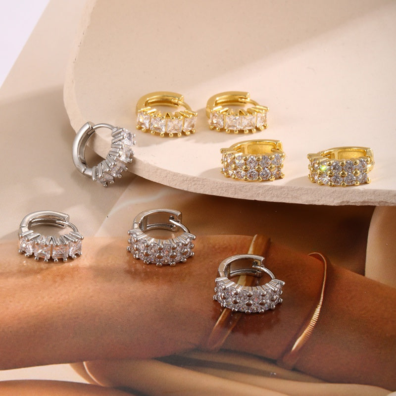 Gold 1 Copper Round Earrings With Zircon
