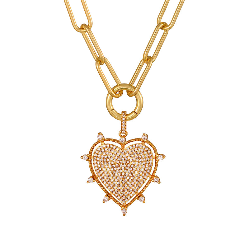 Gold 1 Copper-set Zircon Heart-shaped Clasp Necklace
