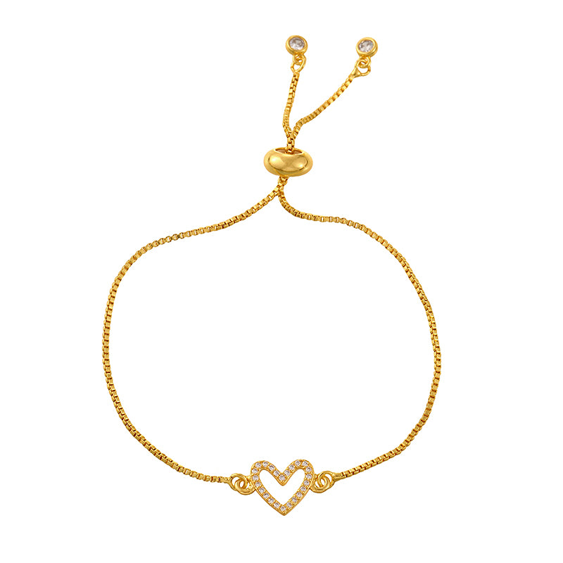 Gold 1 Copper-set Zircon Heart-shaped Cross Bracelet