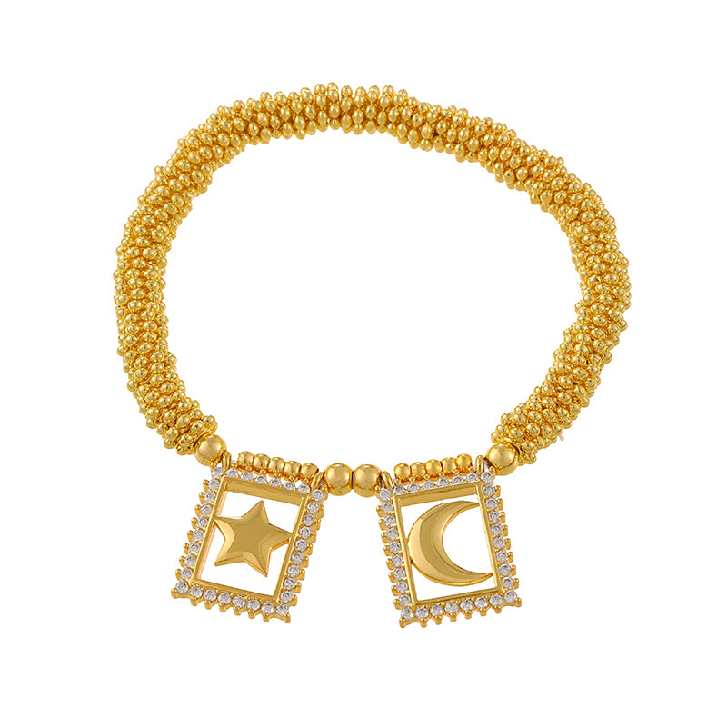 Gold 1 Copper-set Zircon Square Letter Fe Heart Beaded Bracelet