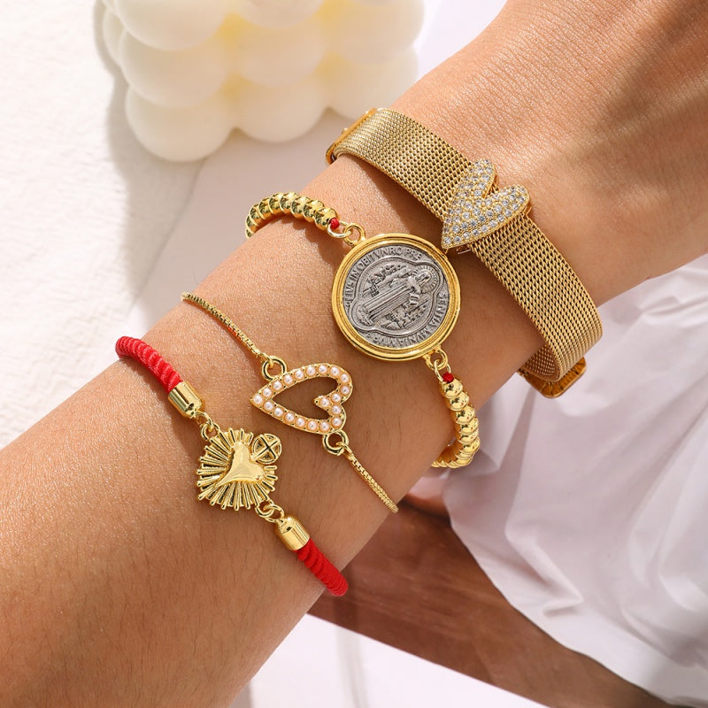 Gold 1 Double-sided Round Beaded Braided Bracelet