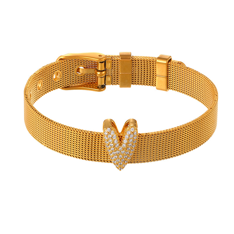 Gold 1 Double-sided Round Beaded Braided Bracelet