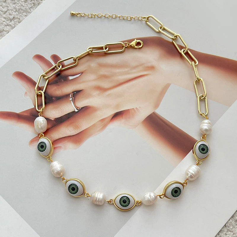 Gold 1 Freshwater Pearl Eye Necklace
