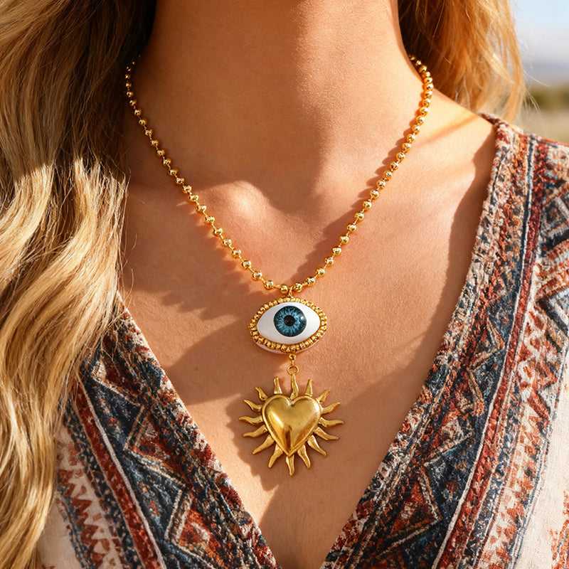 Gold 1 Multi-layered Eye Horse Head Beaded Copper Necklace