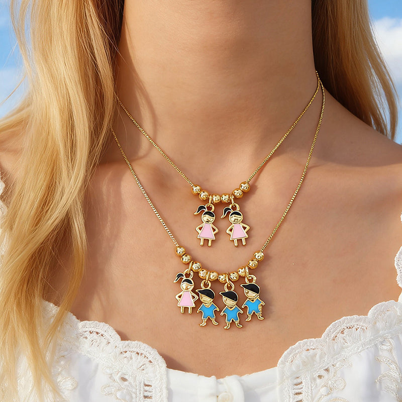 Gold 1 Oil-dripping Girl Beaded Copper Necklace