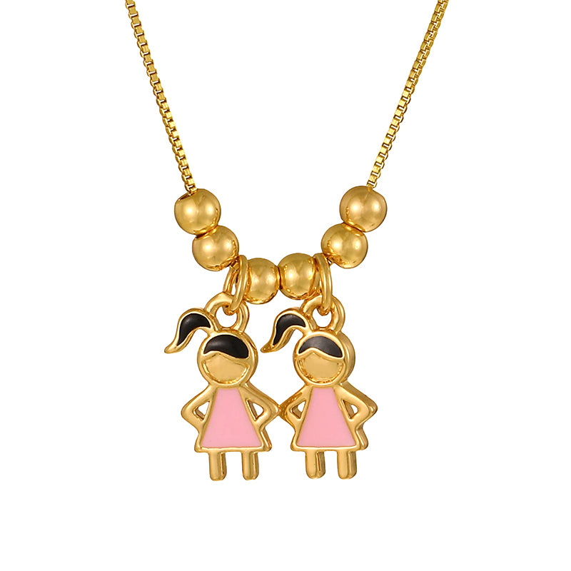 Gold 1 Oil-dripping Girl Beaded Copper Necklace