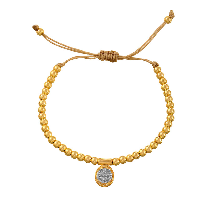 Gold 1 Oval Religious Series Beaded Braided Bracelet
