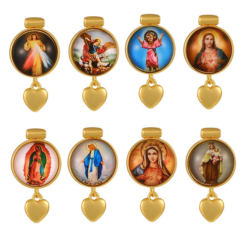 Gold 1 Round Religious Pattern Heart Accessories