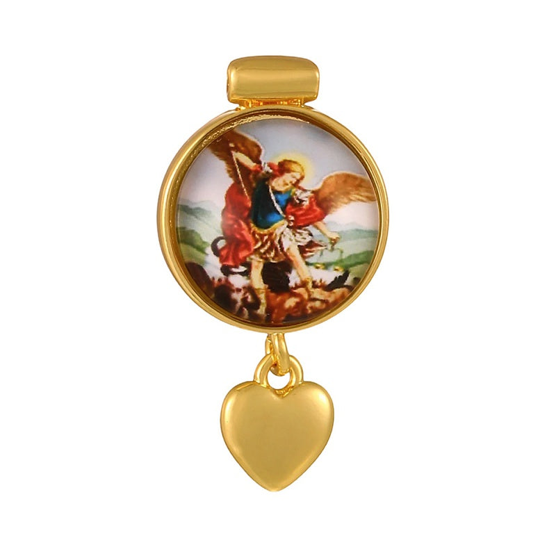 Gold 1 Round Religious Pattern Heart Accessories