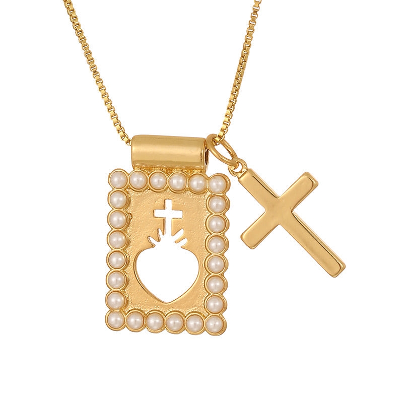 Gold 1 Square Hollow Pattern Oil-dripping Cherry Necklace (with Needle)