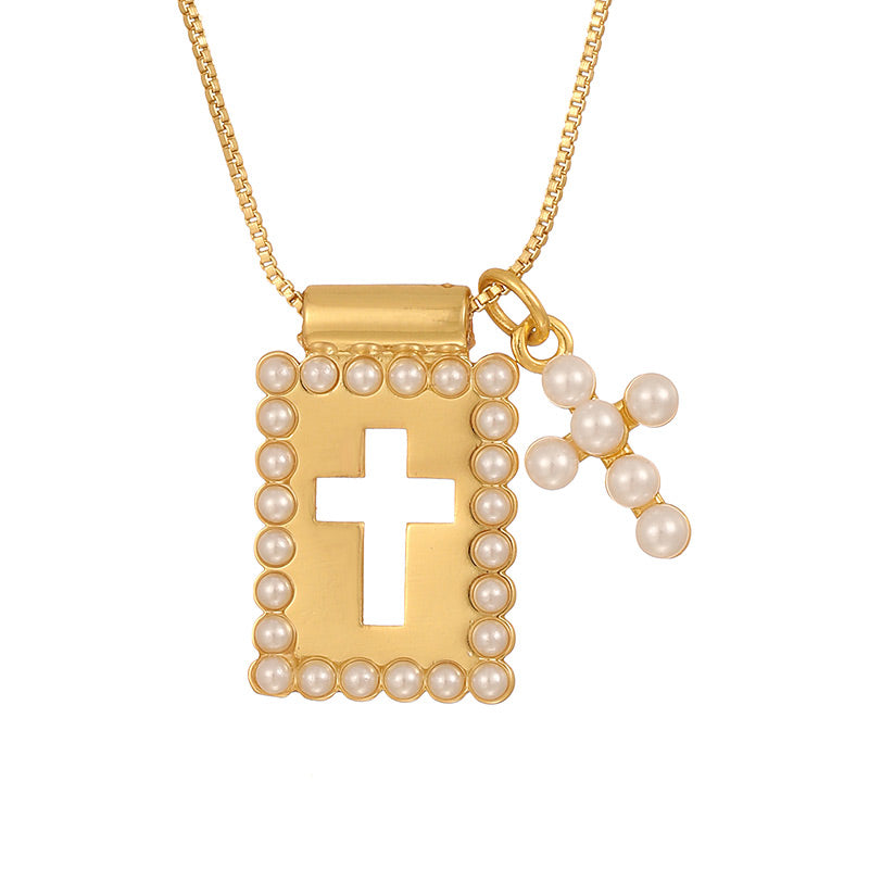 Gold 1 Square Hollow Pattern Oil-dripping Cherry Necklace (with Needle)