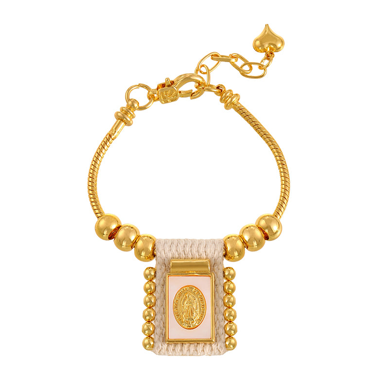 Gold 1 Square Seashell Religious Series Beaded Woven Bracelet