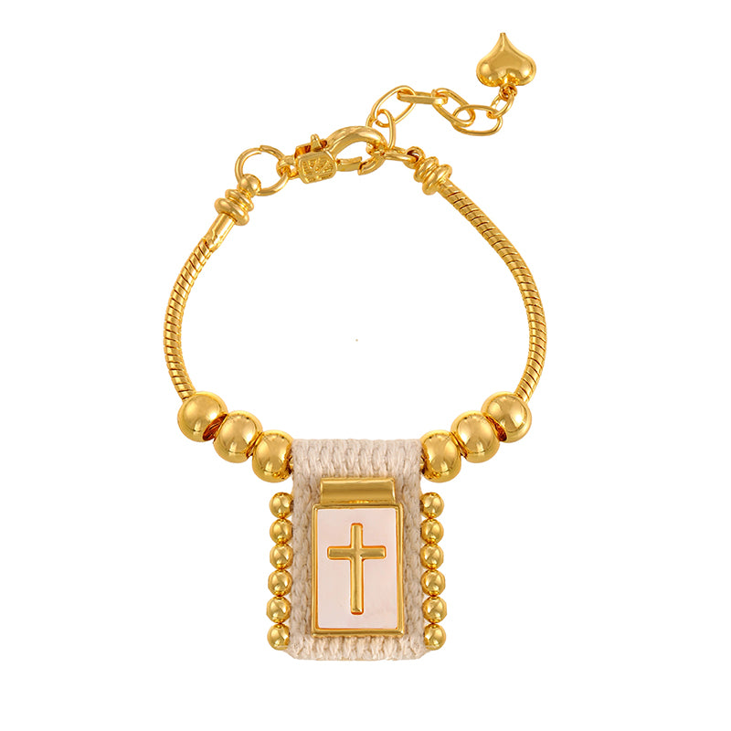 Gold 1 Square Seashell Religious Series Beaded Woven Bracelet