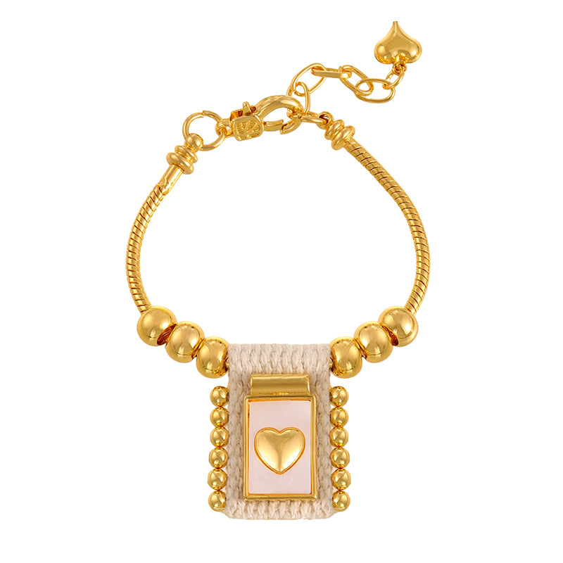 Gold 1 Square Seashell Religious Series Beaded Woven Bracelet