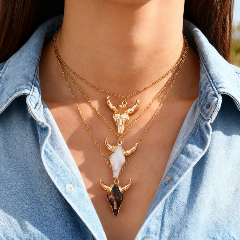 Gold 1 Titanium Steel Alloy Bull Head Necklace