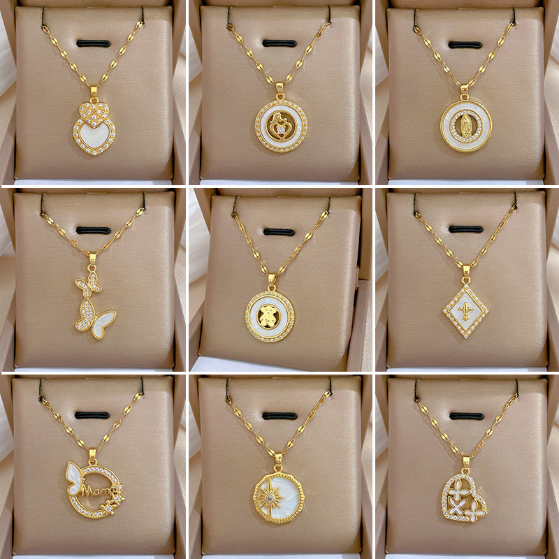 Gold 1 Titanium Steel And Diamond Dolphin Necklace