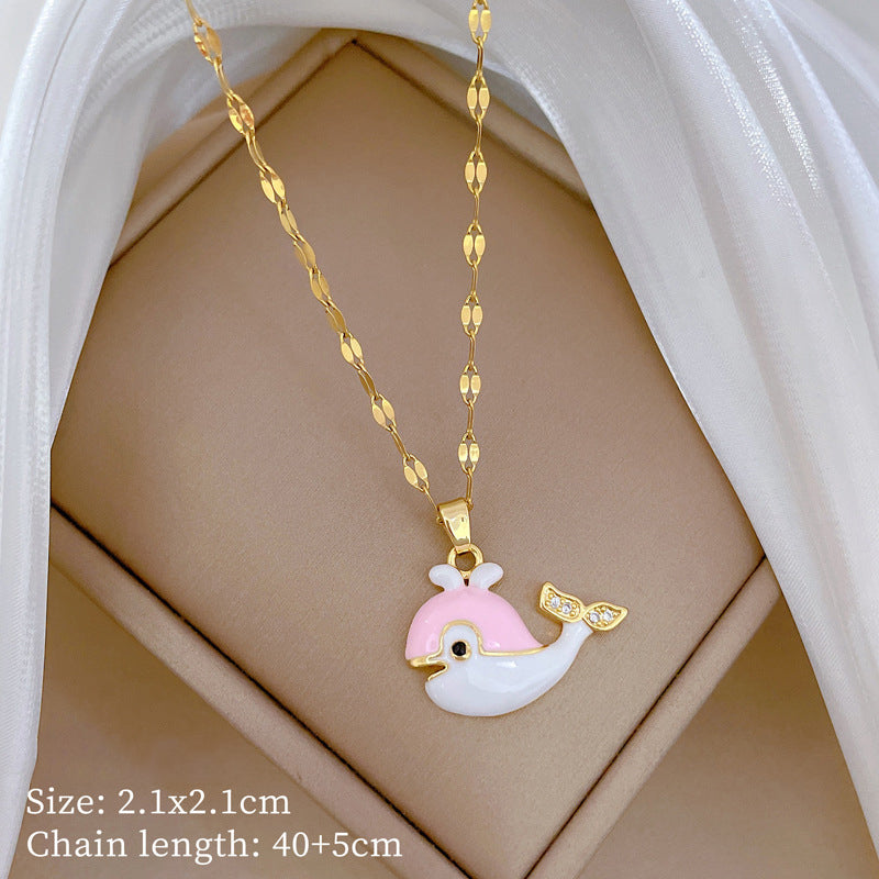 Gold 1 Titanium Steel And Diamond Dolphin Necklace