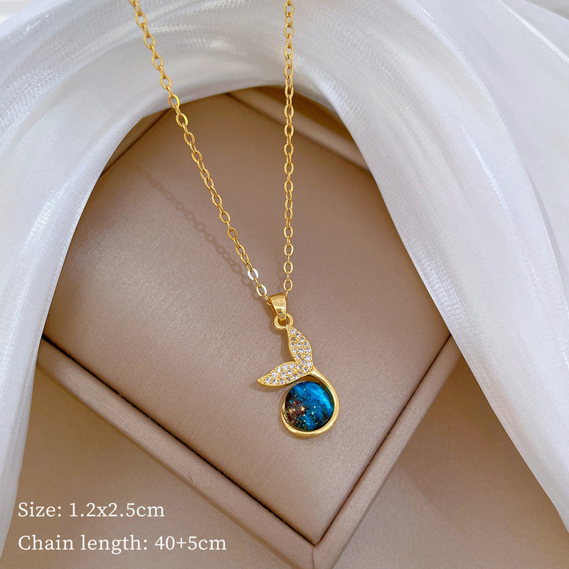 Gold 1 Titanium Steel And Diamond Dolphin Necklace