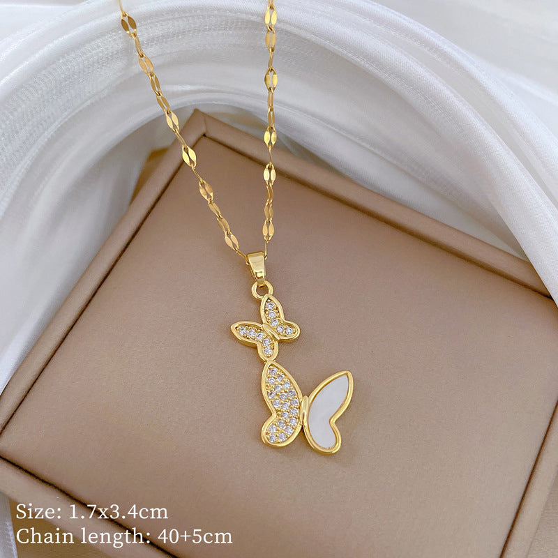 Gold 1 Titanium Steel And Diamond Dolphin Necklace