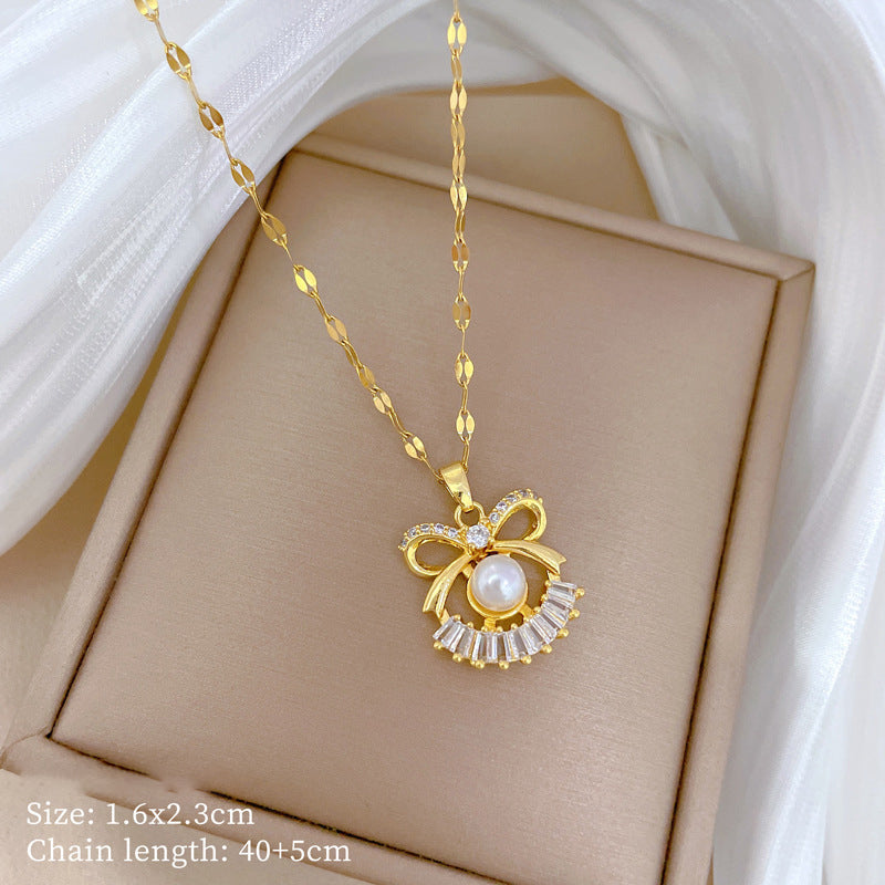Gold 1 Titanium Steel And Diamond Dolphin Necklace