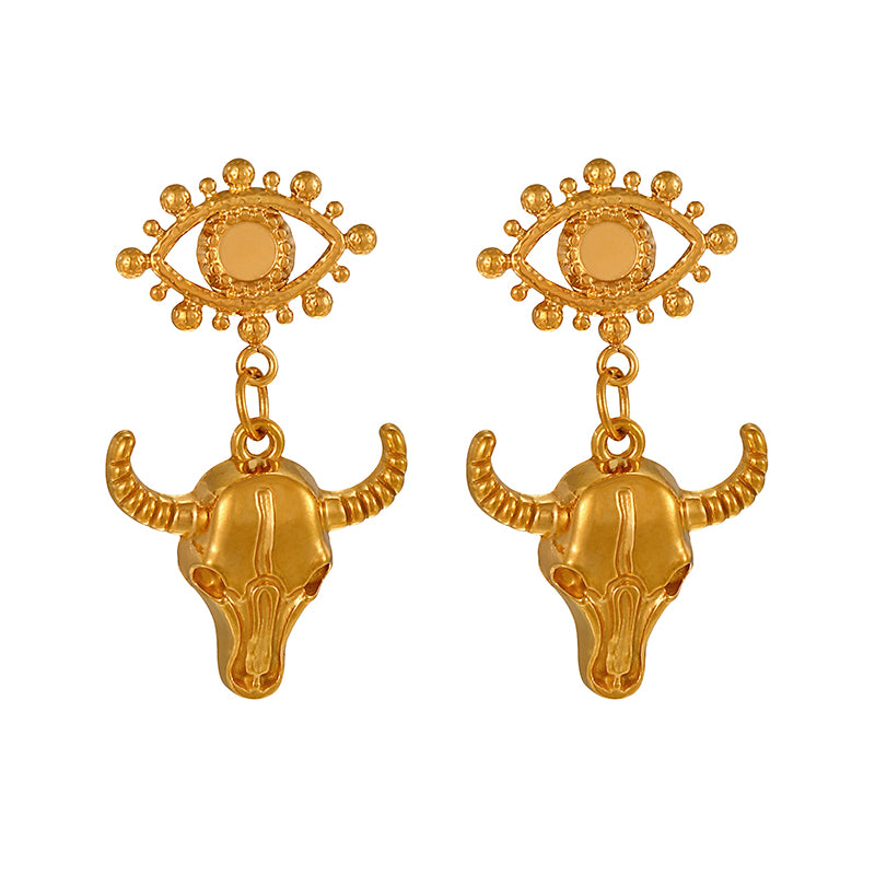 Gold 1 Titanium Steel Bull Head Earrings