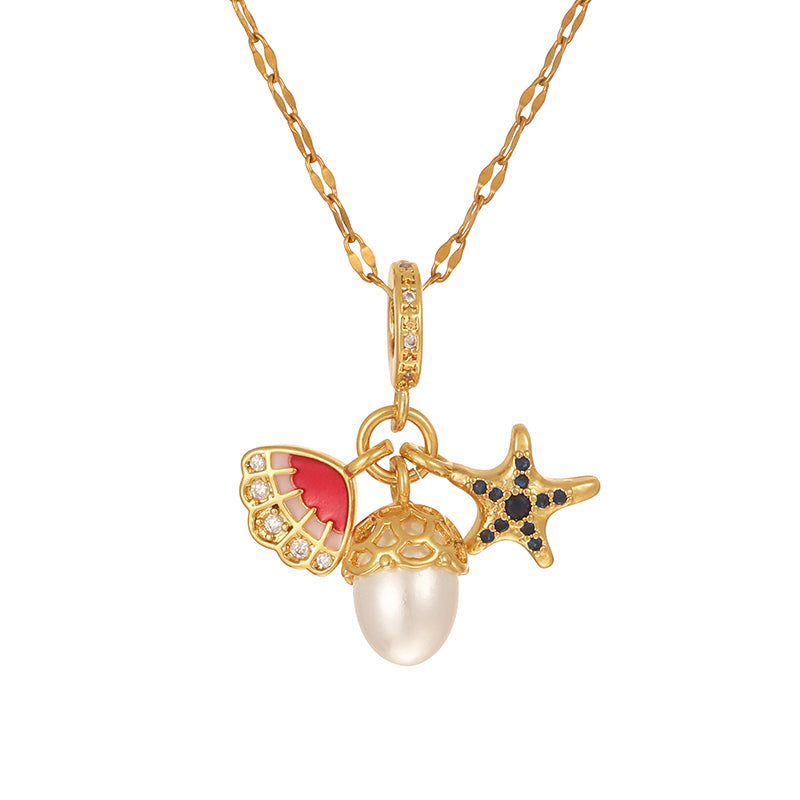 Gold 1 Titanium Steel Inlaid Zirconium Oil Drop Religious Necklace