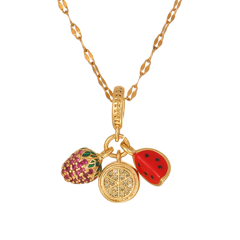 Gold 1 Titanium Steel Inlaid Zirconium Oil Drop Religious Necklace