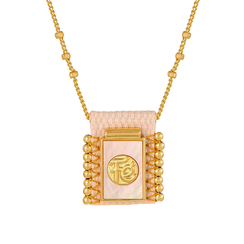 Gold 1 Woven Square Seashell Portrait Beaded Necklace