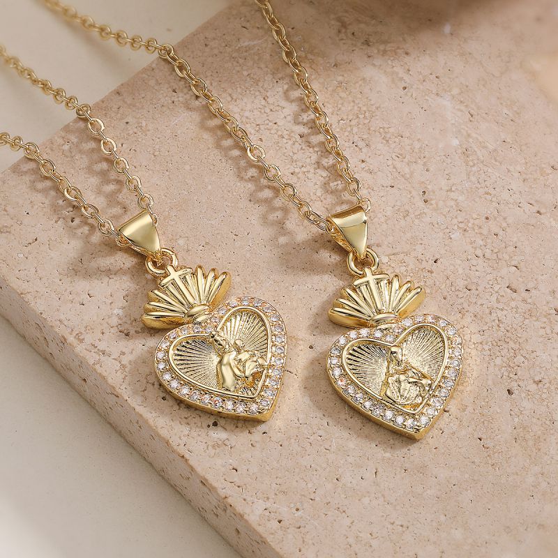 Gold 2 Copper And Diamond Heart Necklace