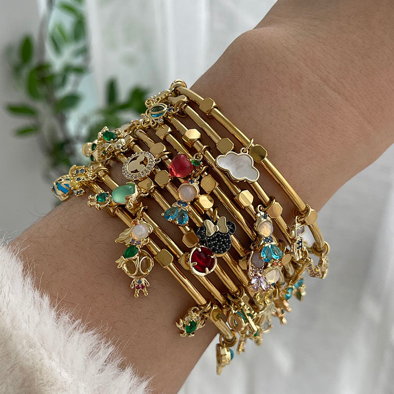 Gold 2 Copper Diamond Mickey Mouse Five-pointed Star Bracelet