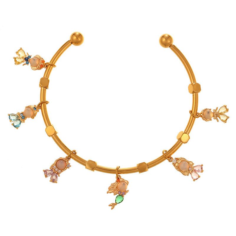Gold 2 Copper Diamond Mickey Mouse Five-pointed Star Bracelet