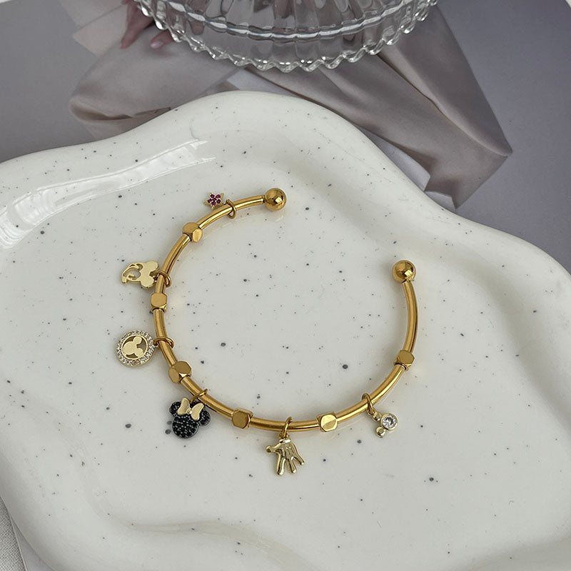 Gold 2 Copper Diamond Mickey Mouse Five-pointed Star Bracelet
