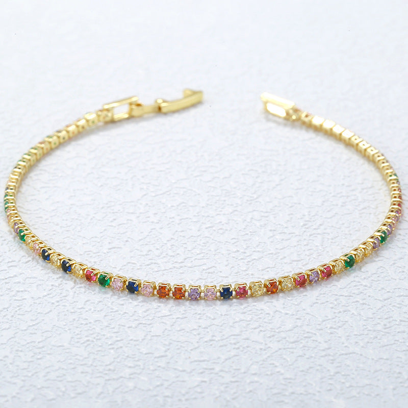 Gold 2mm Green Diamond Bracelet Copper And Diamond-encrusted Tennis Bracelet