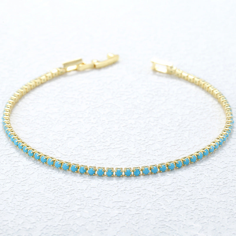 Gold 2mm Green Diamond Bracelet Copper And Diamond-encrusted Tennis Bracelet
