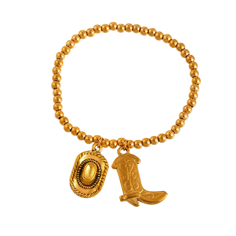 Gold 3 Titanium Steel Western Cowboy Series Beaded Bracelet