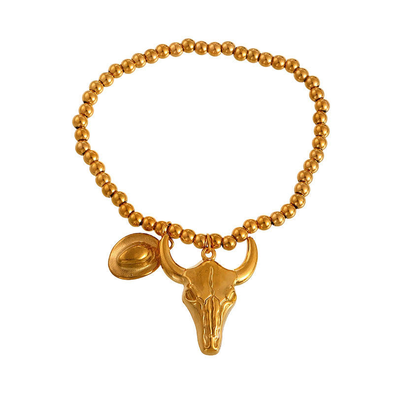 Gold 3 Titanium Steel Western Cowboy Series Beaded Bracelet