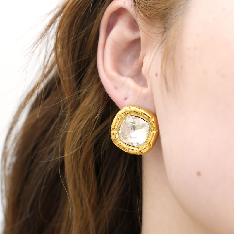 Gold 304 Stainless Steel Diamond-set Square Stud Earrings