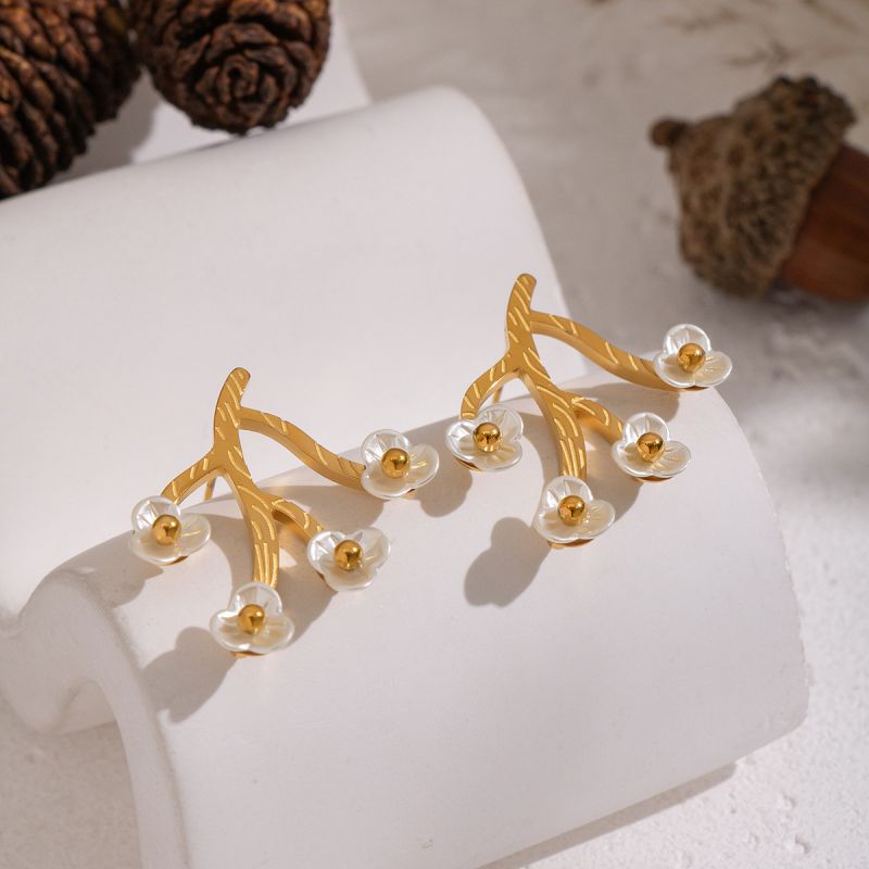 Gold 304 Stainless Steel Flower Earrings