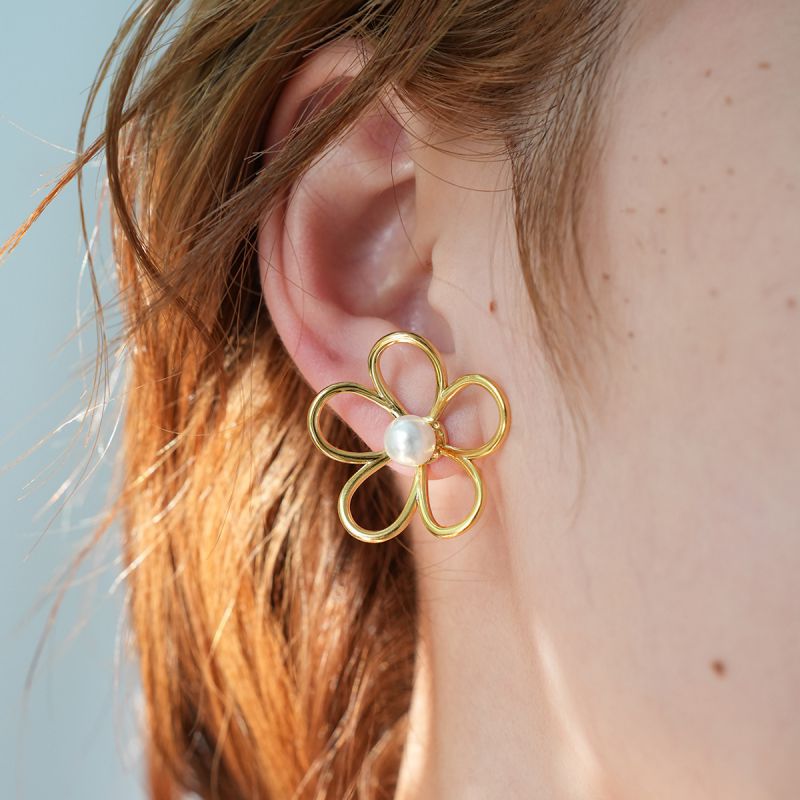 Gold 304 Stainless Steel Flower Earrings