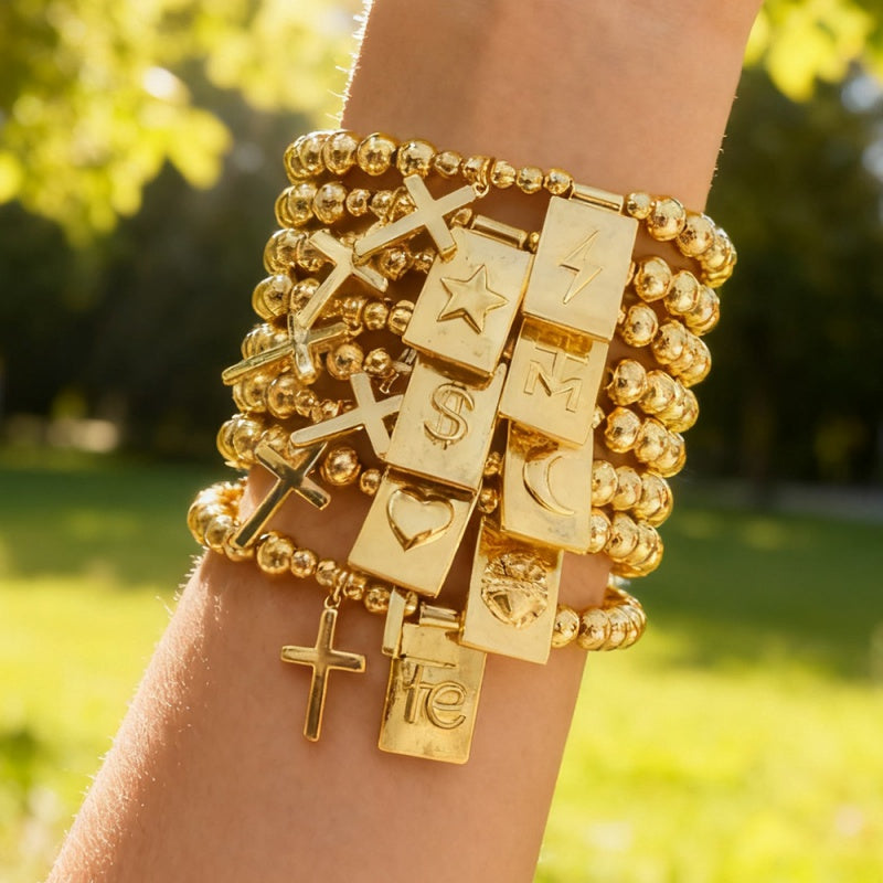 Gold 4 Cross Square Beaded Bracelet