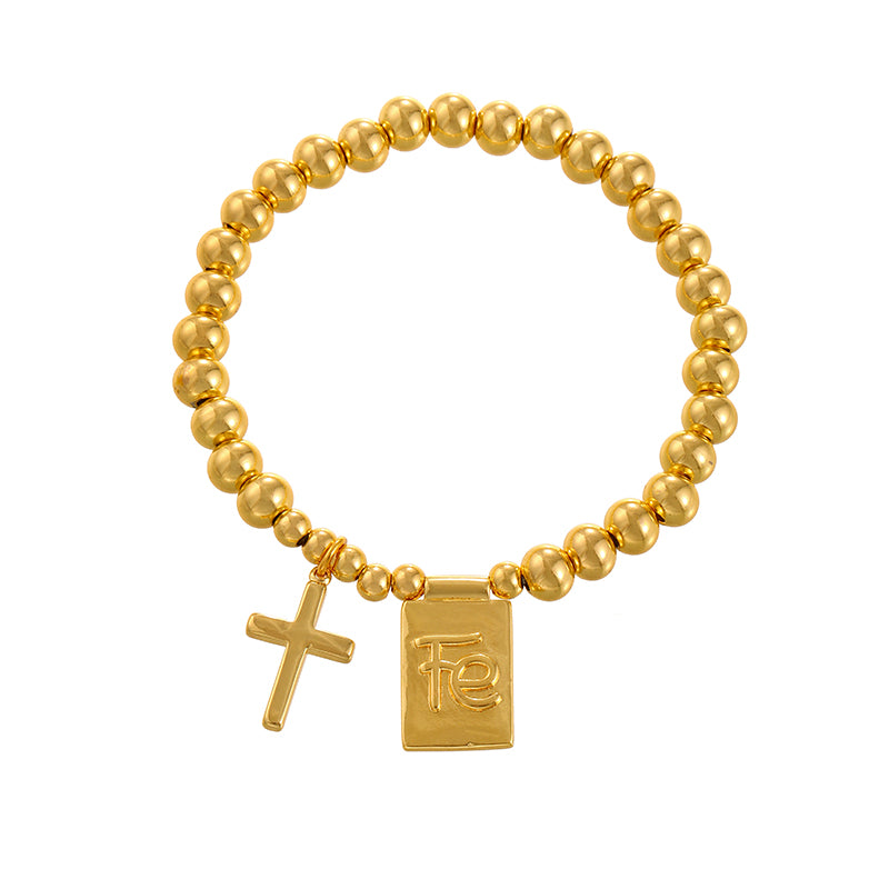 Gold 4 Cross Square Beaded Bracelet