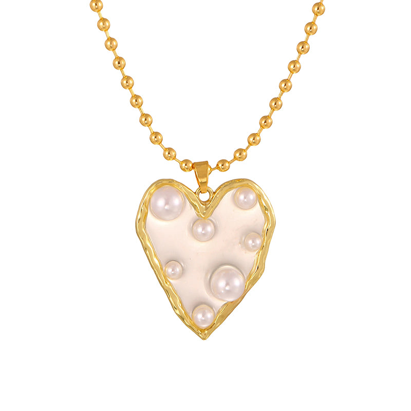 Gold 4 Imitation Pearl Five-pointed Star Brass Necklace