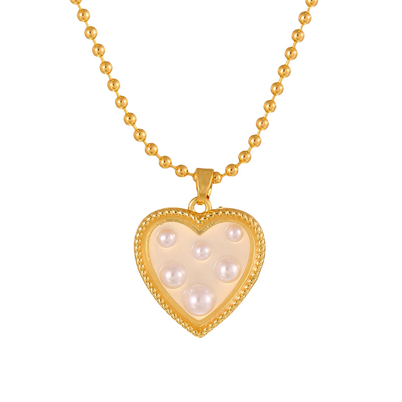 Gold 4 Imitation Pearl Five-pointed Star Brass Necklace