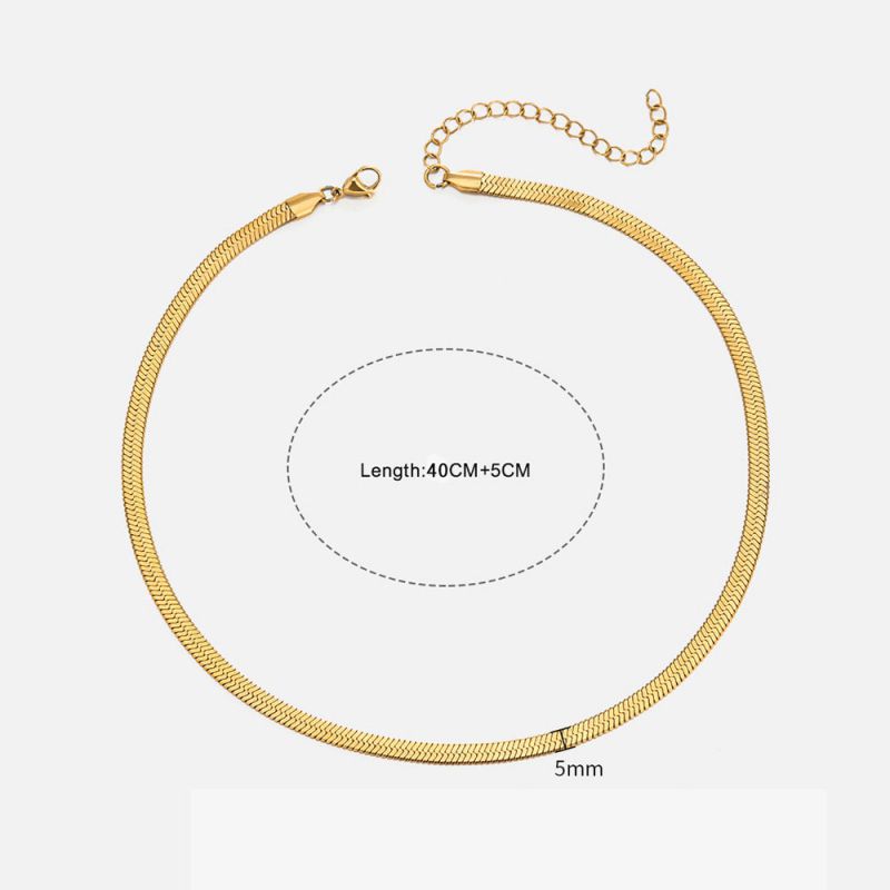 Gold 40+5cm-3mm Stainless Steel Snake Bone Chain Necklace