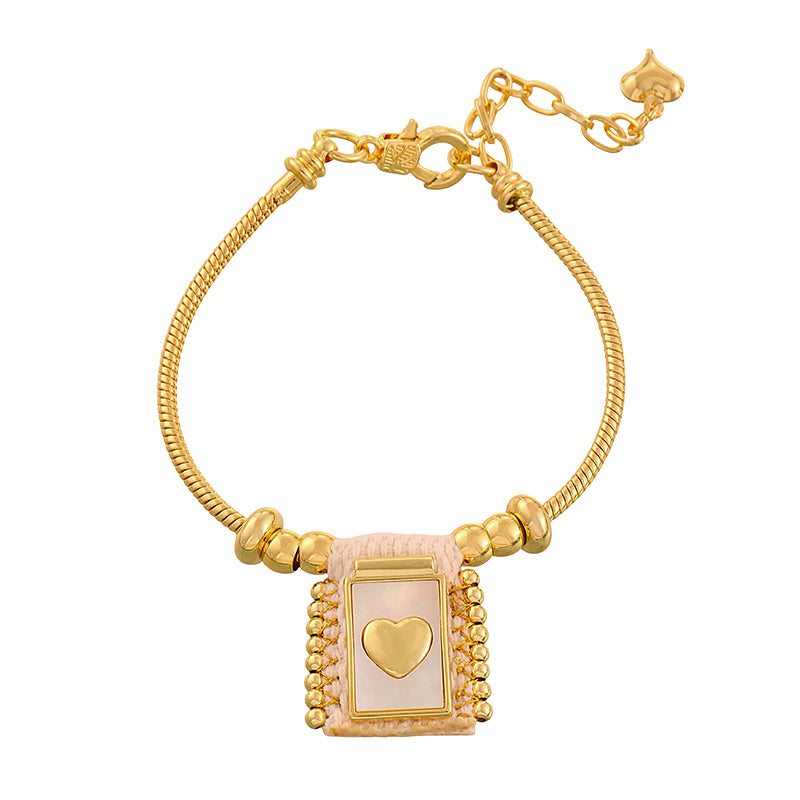 Gold 5 Woven Square Seashell Portrait Beaded Bracelet