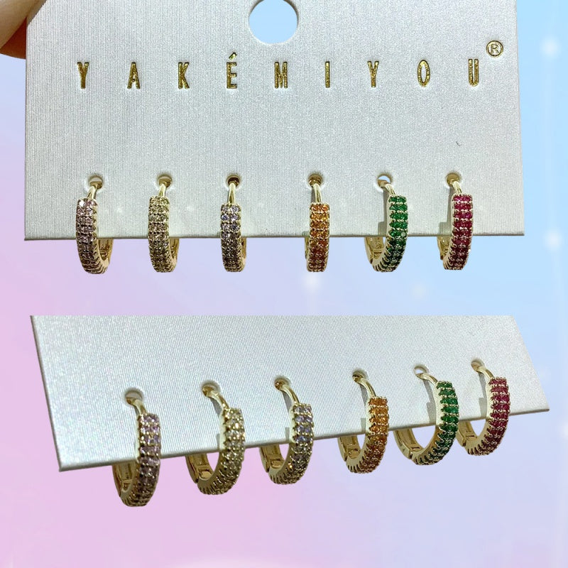 Gold 6-piece Set Of Bronze Round Hoop Earrings Inlaid With Zircon