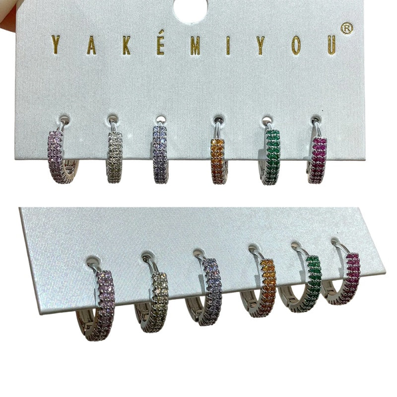 Gold 6-piece Set Of Bronze Round Hoop Earrings Inlaid With Zircon